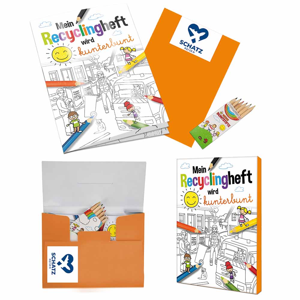Malbuch / Mal-Set A6 - Recycling - Malset mit 1-c Logoeindruck