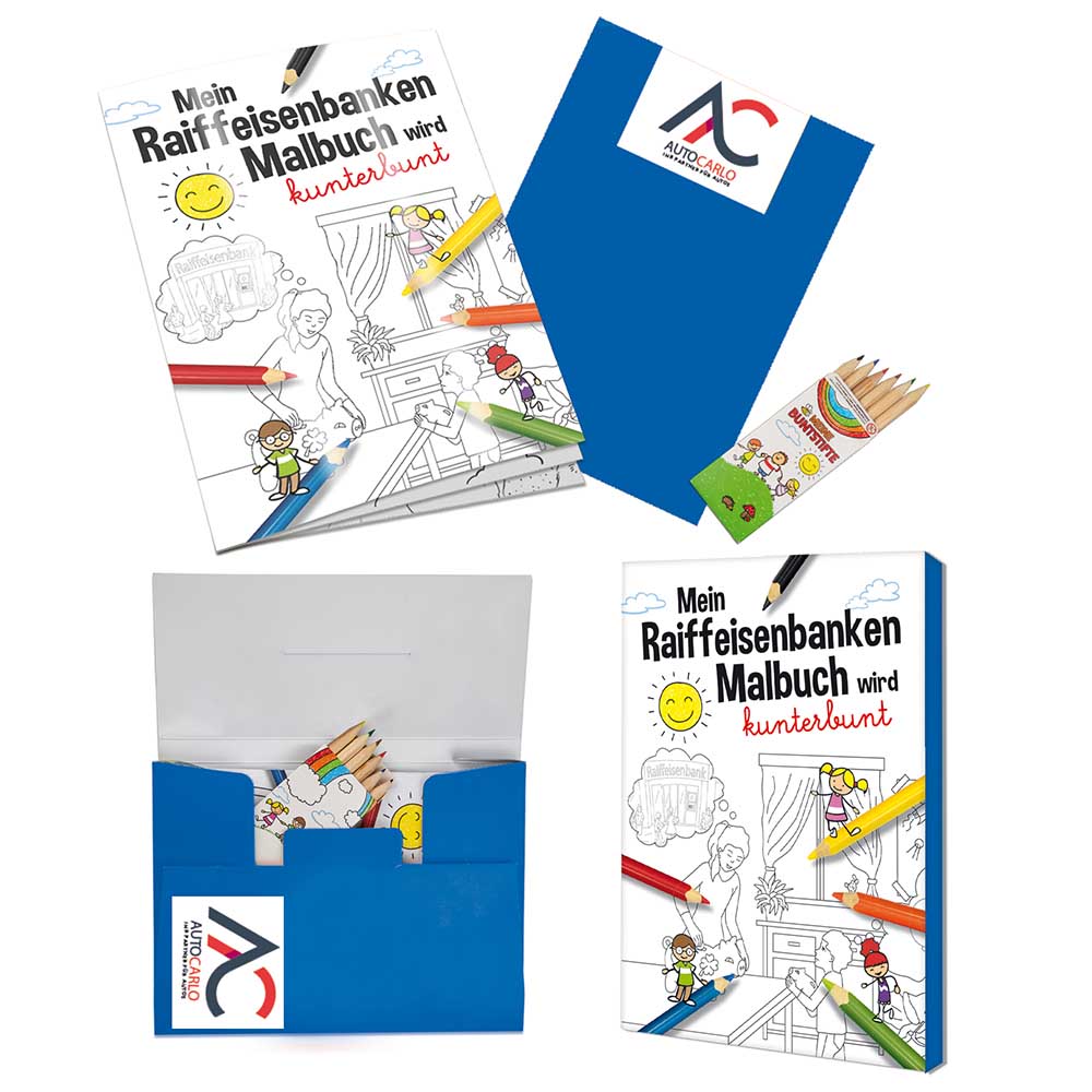 Malbuch / Mal-Set A6 - Raiffeisenbanken - Malset mit 2-c Logoeindruck