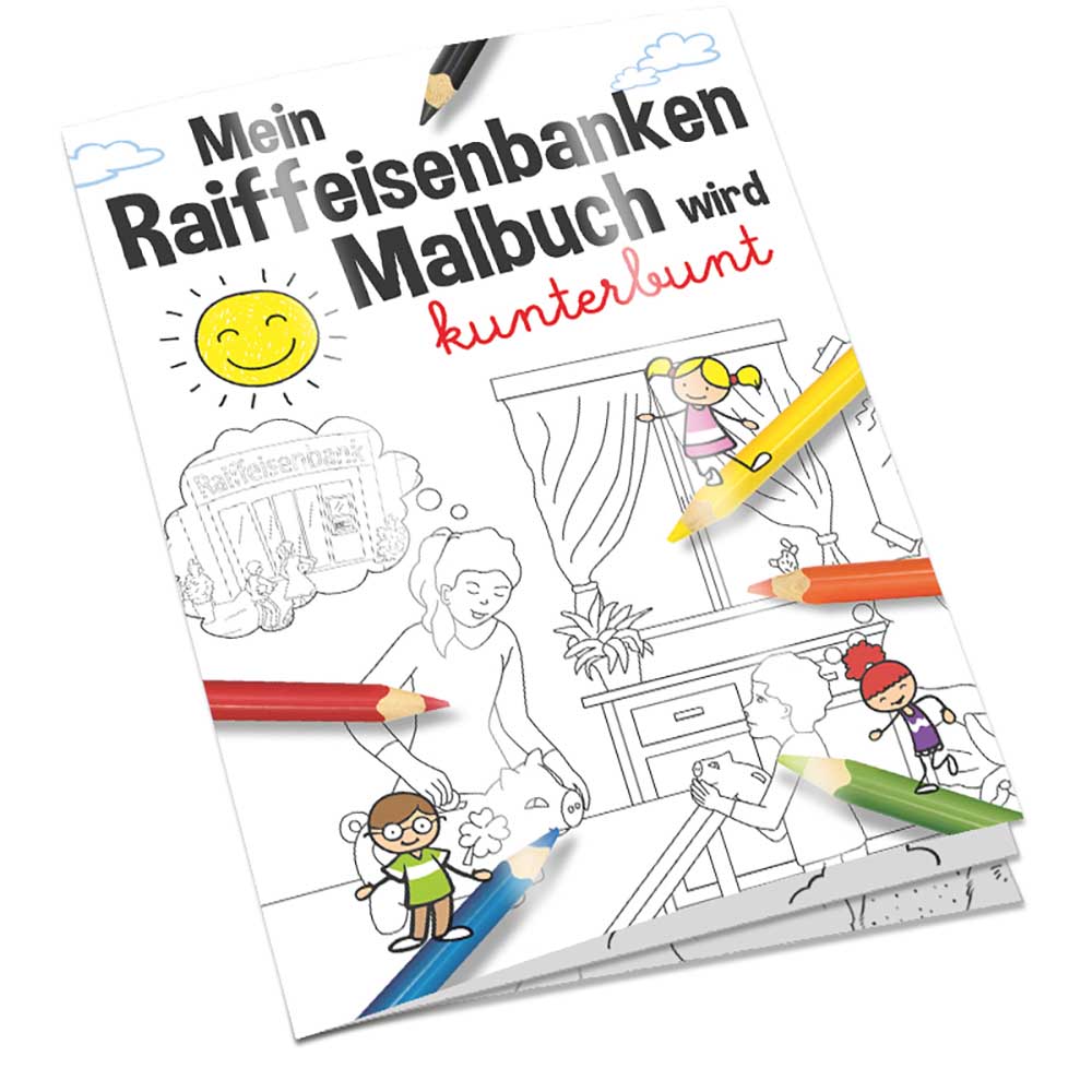 Malbuch / Mal-Set A6 - Raiffeisenbanken - Malset mit 2-c Logoeindruck