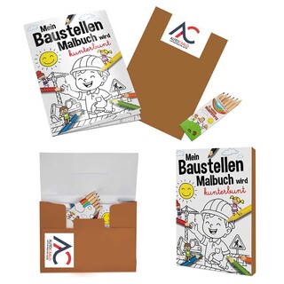 Malbuch / Mal-Set A6 - Baustelle - Malset mit 2-c Logoeindruck