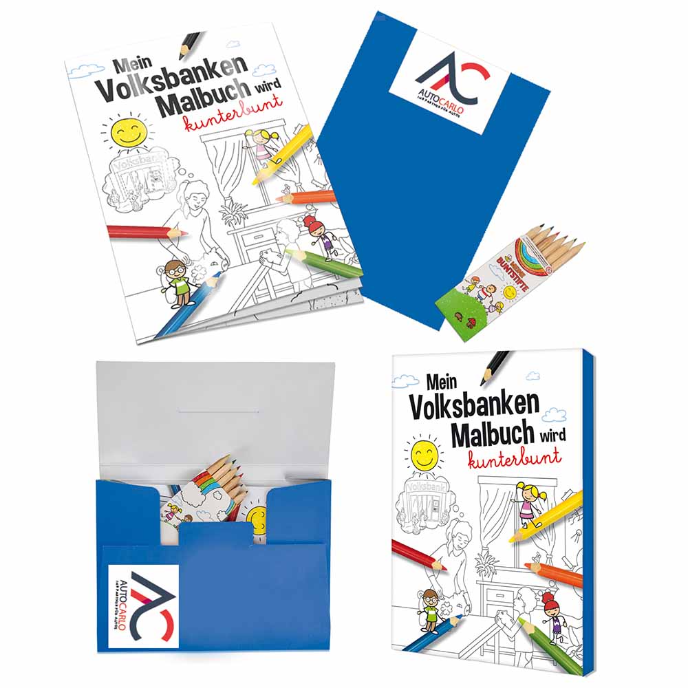 Malbuch / Mal-Set A6 - Volksbanken - Malset mit 2-c Logoeindruck