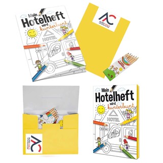 Malbuch / Mal-Set A6 - Hotel - Malset mit 2-c Logoeindruck