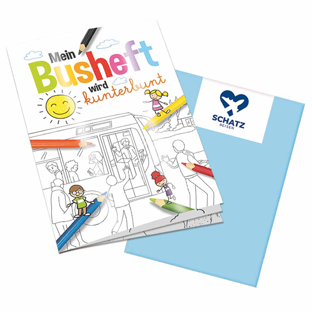 Malbuch / Mal-Set A6 - Bus - Malbuch mit 1-c Logoeindruck