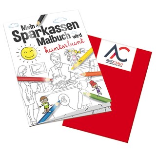 Malbuch / Mal-Set A6 - Sparkassen - Malbuch mit 2-c Logoeindruck