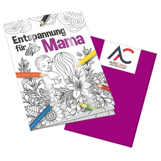 Malbuch / Mal-Set A6 - Entspannung für Mama - Malbuch mit 2-c Logoeindruck
