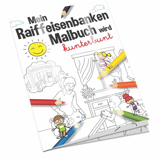 Malbuch / Mal-Set A6 - Raiffeisenbanken - Malbuch mit 2-c Logoeindruck