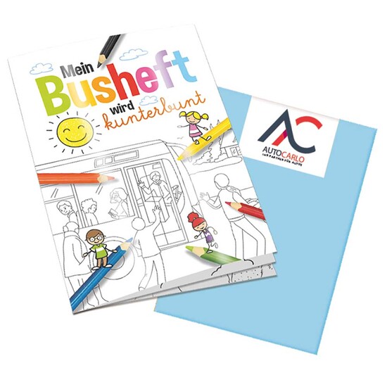 Malbuch / Mal-Set A6 - Bus - Malbuch mit 2-c Logoeindruck