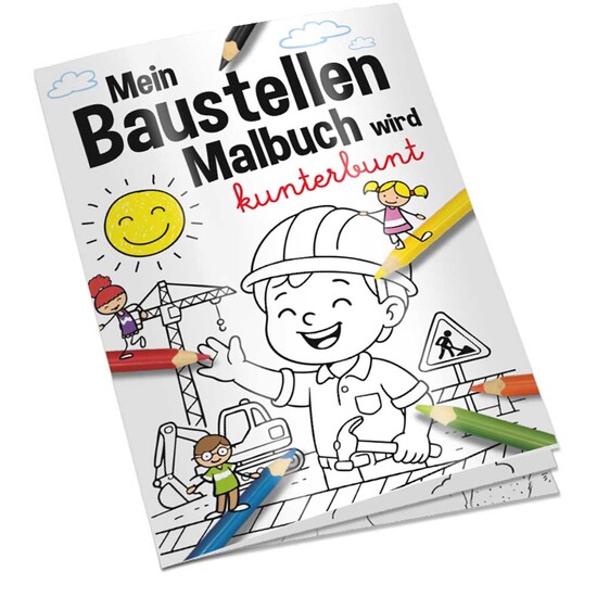 Malbuch / Mal-Set A6 - Baustelle - Malbuch mit individueller Vorder- und Rückseite
