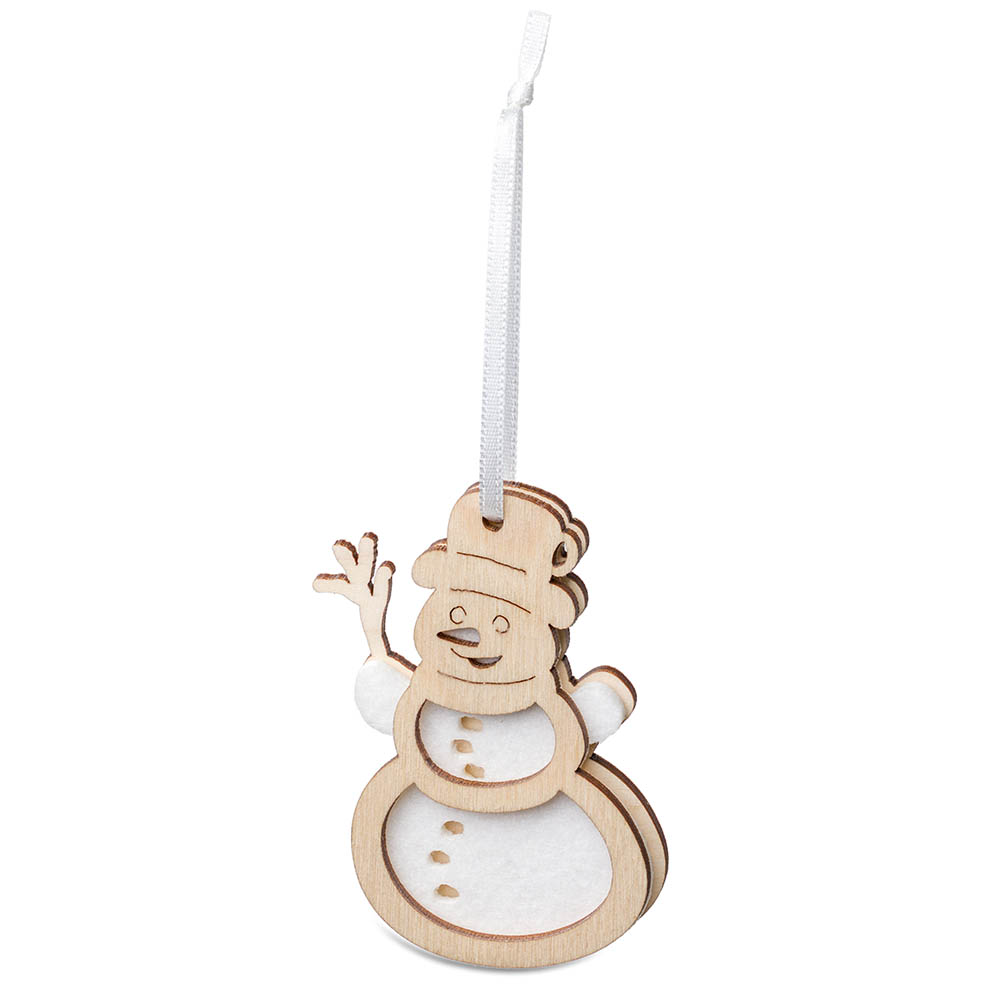 Holz-Filz Anhänger - Schneemann in Werbetüte