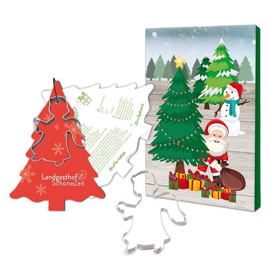 Backförmchen mit Rezeptblock Tannenbaum - Engel - in weihnachtlicher Mappe (neutral)