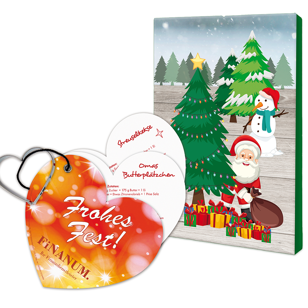 Backförmchen mit Rezeptblock Weihnachtsherz - in weihnachtlicher Mappe (neutral)