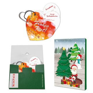 Backförmchen mit Rezeptblock Weihnachtsherz - in weihnachtlicher Mappe (mit 2c-Logoeindruck)