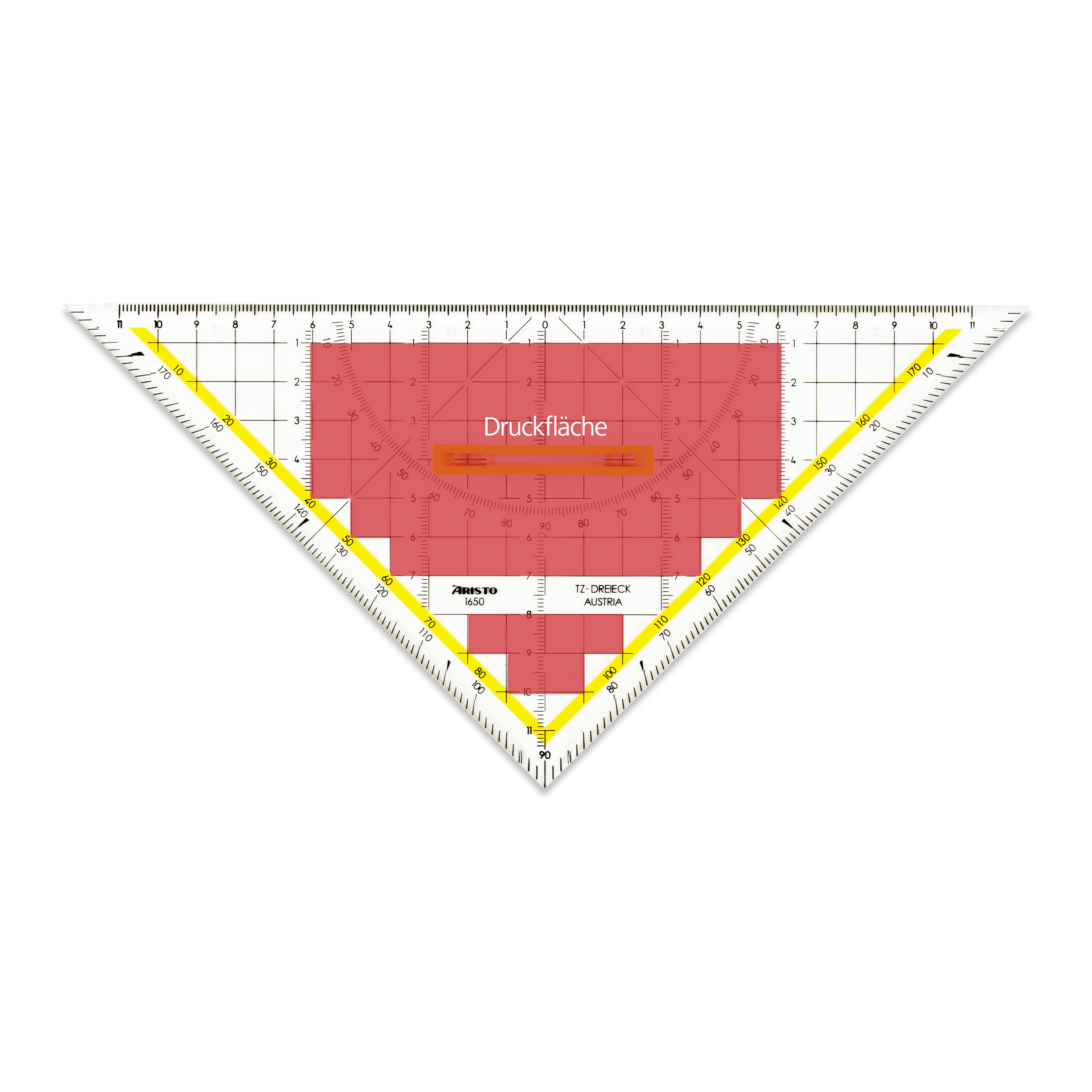 TZ-Dreieck 25 cm, mit Tuschenoppen, Griff, 3 Facetten