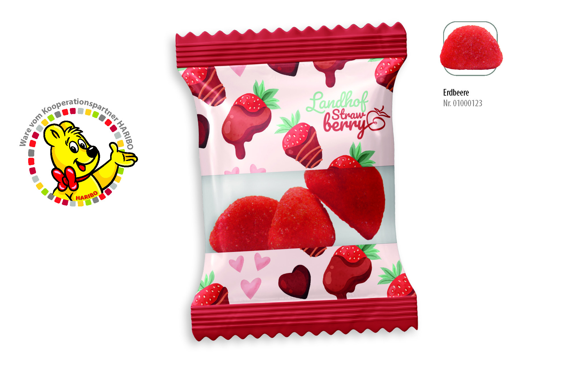 HARIBO Primavera Erdbeeren Werbetüte, Inhalt: HARIBO Primavera Erdbeere rot