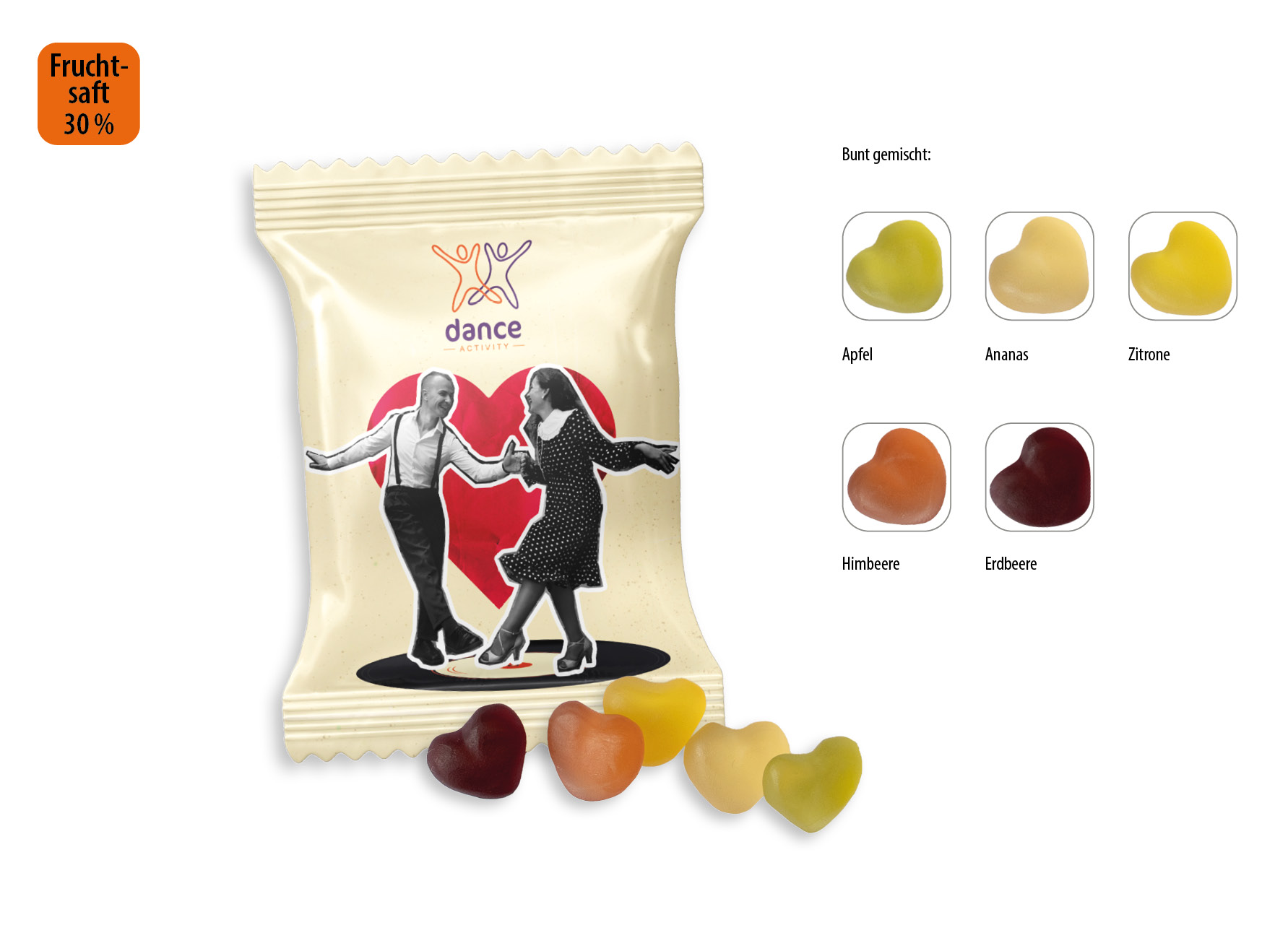 Mini Saft-Herzen Werbetüte, Inhalt: Mini Saft-Herzen