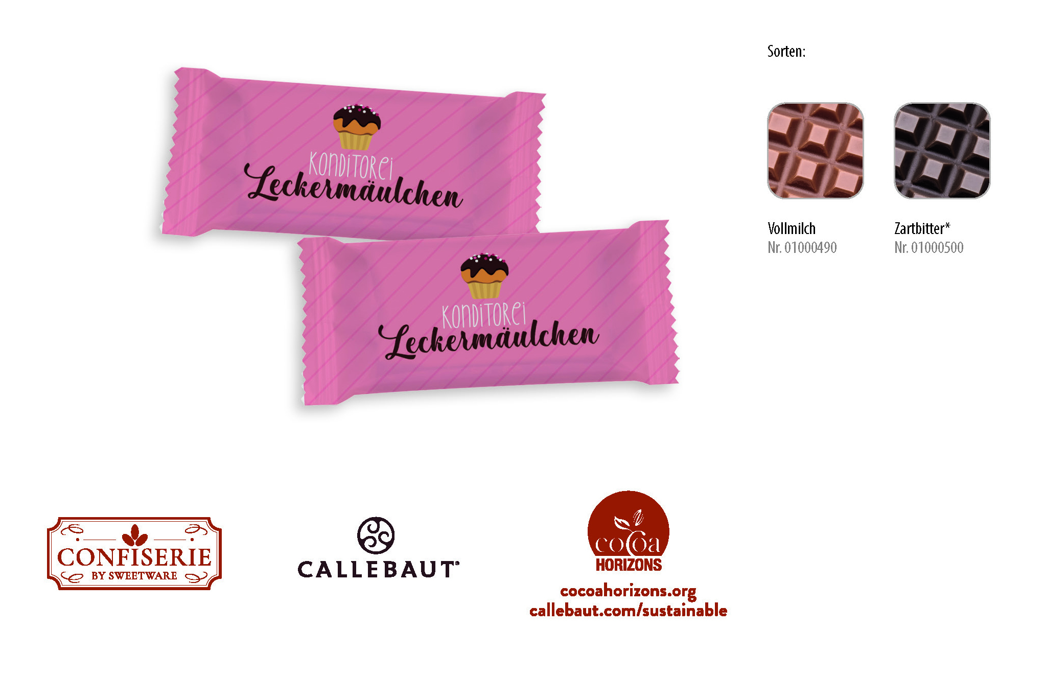 Schokolade 5 g Täfelchen, Inhalt: Callebaut Vollmilch