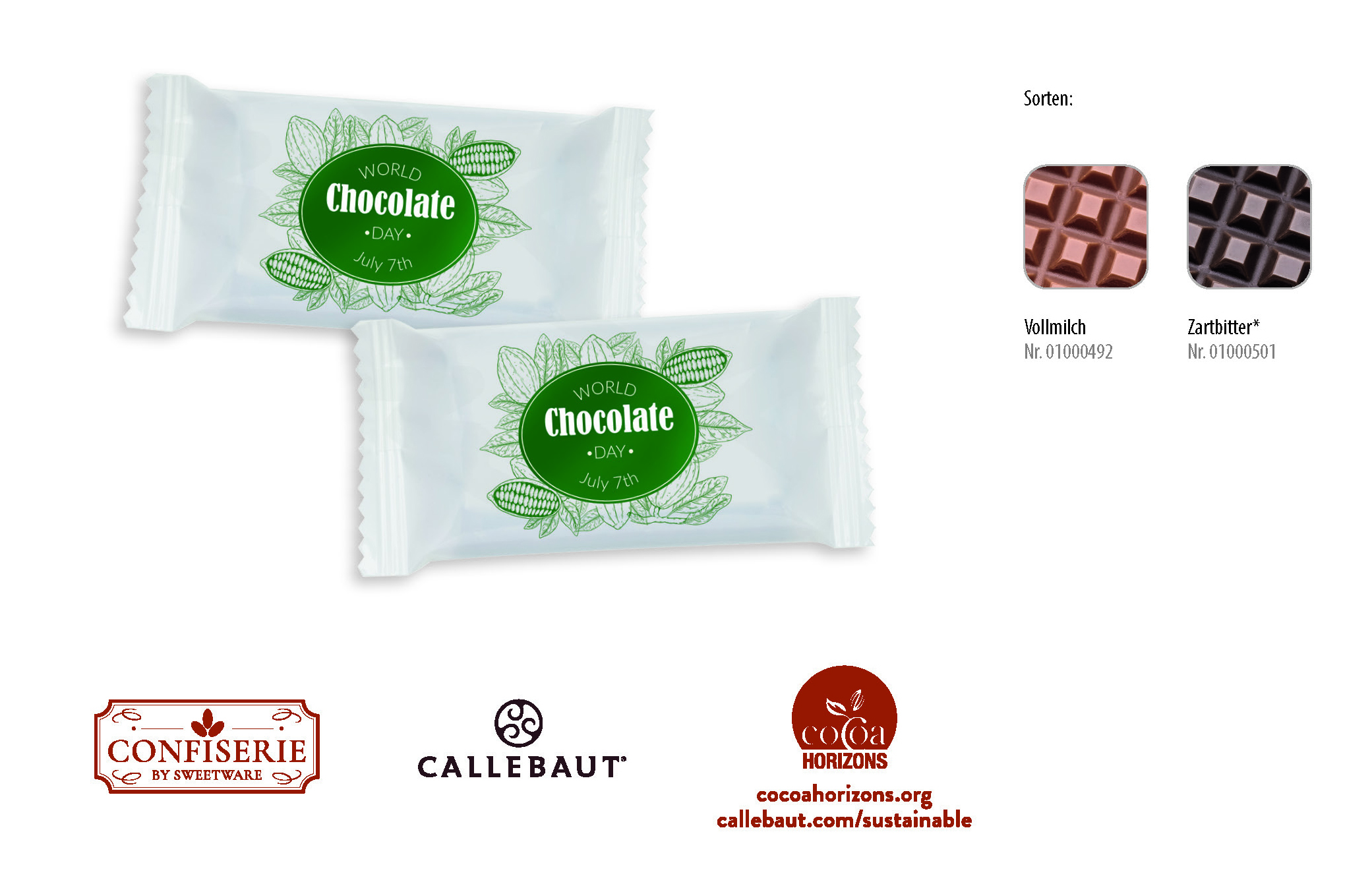 Schokolade 10 g Täfelchen, Inhalt: Callebaut Vollmilch