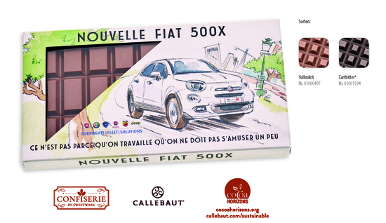 Schokolade 100 g Tafel im Karton, Inhalt: Callebaut Vollmilch Schokolade Kalender