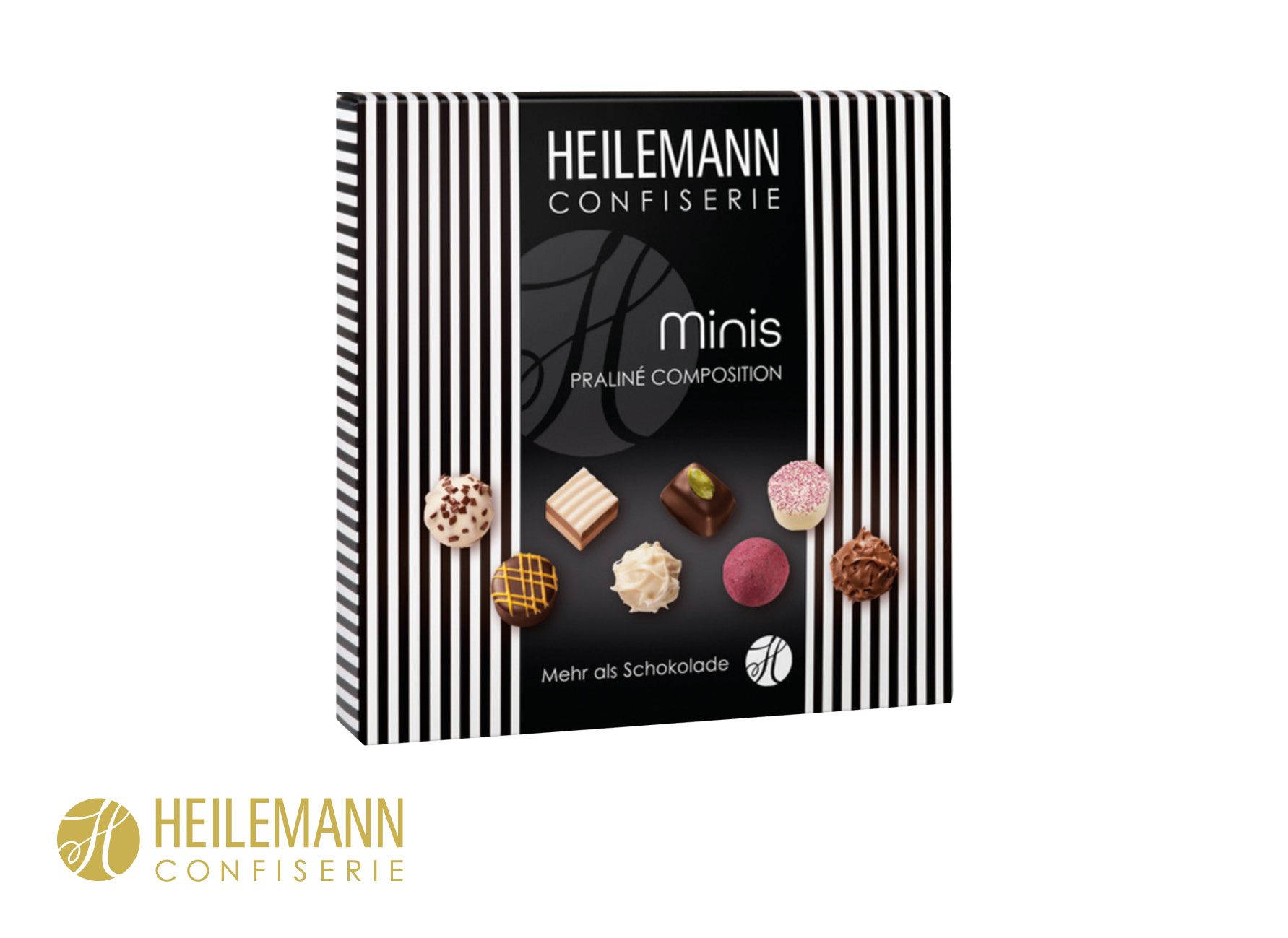 Heilemann Mini Pralinés im Schuber, Inhalt: Heilemann Mini Pralinés - ca. 91 g - pink/weiß
