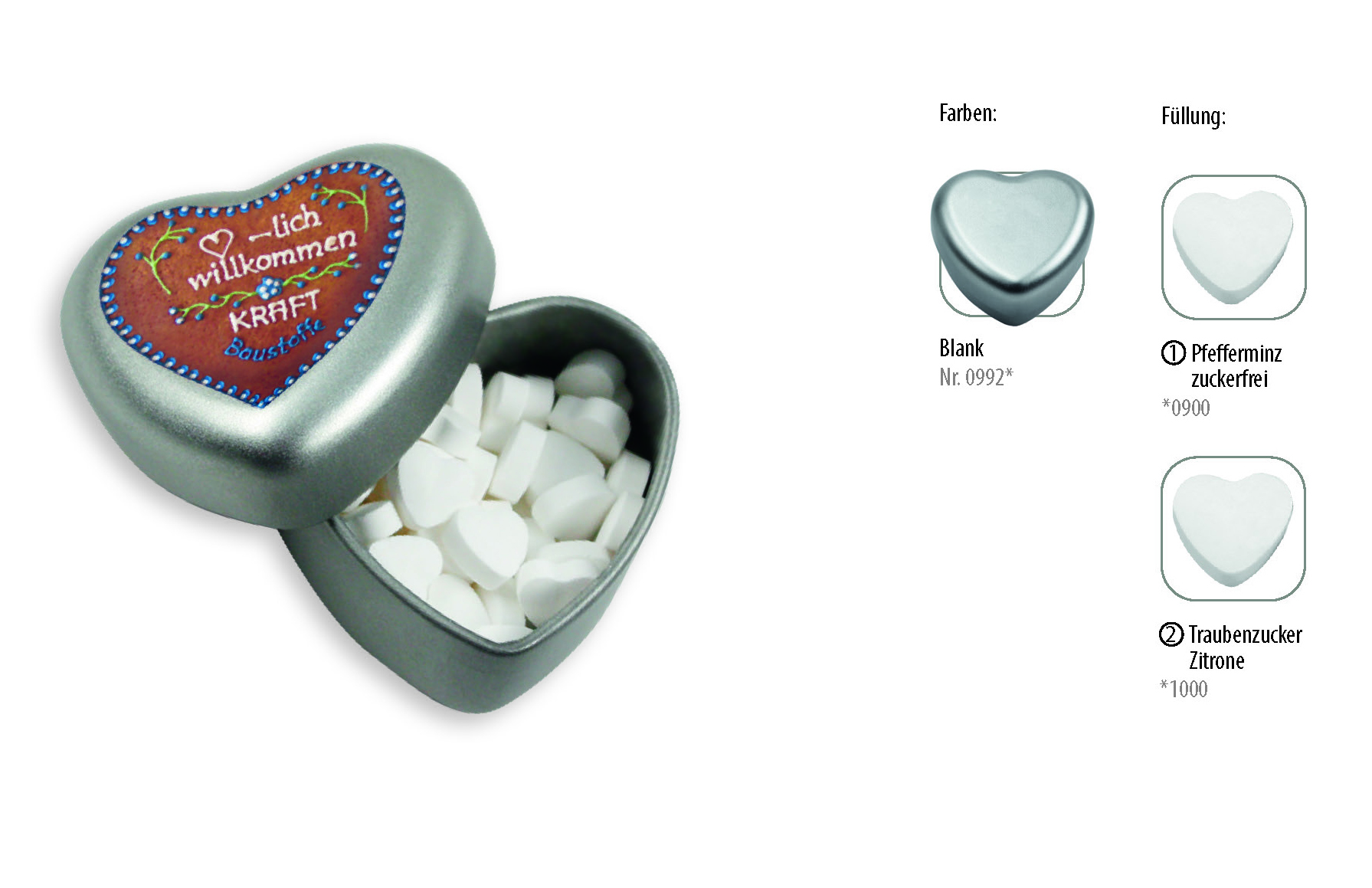 Herzdose, Inhalt: Pfefferminz Herzen zuckerfrei