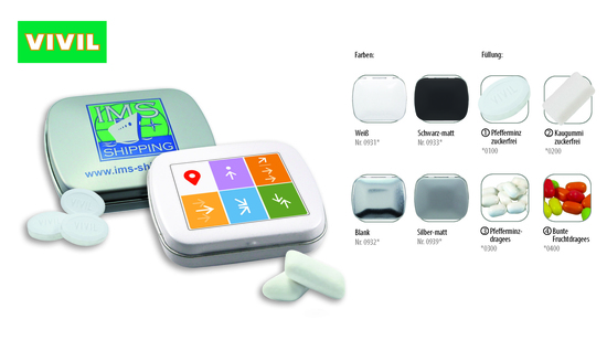 Klapp-Dose-59, Inhalt: Bunte Fruchtdragees gemischt (Dose) - ca. 20 g - blank