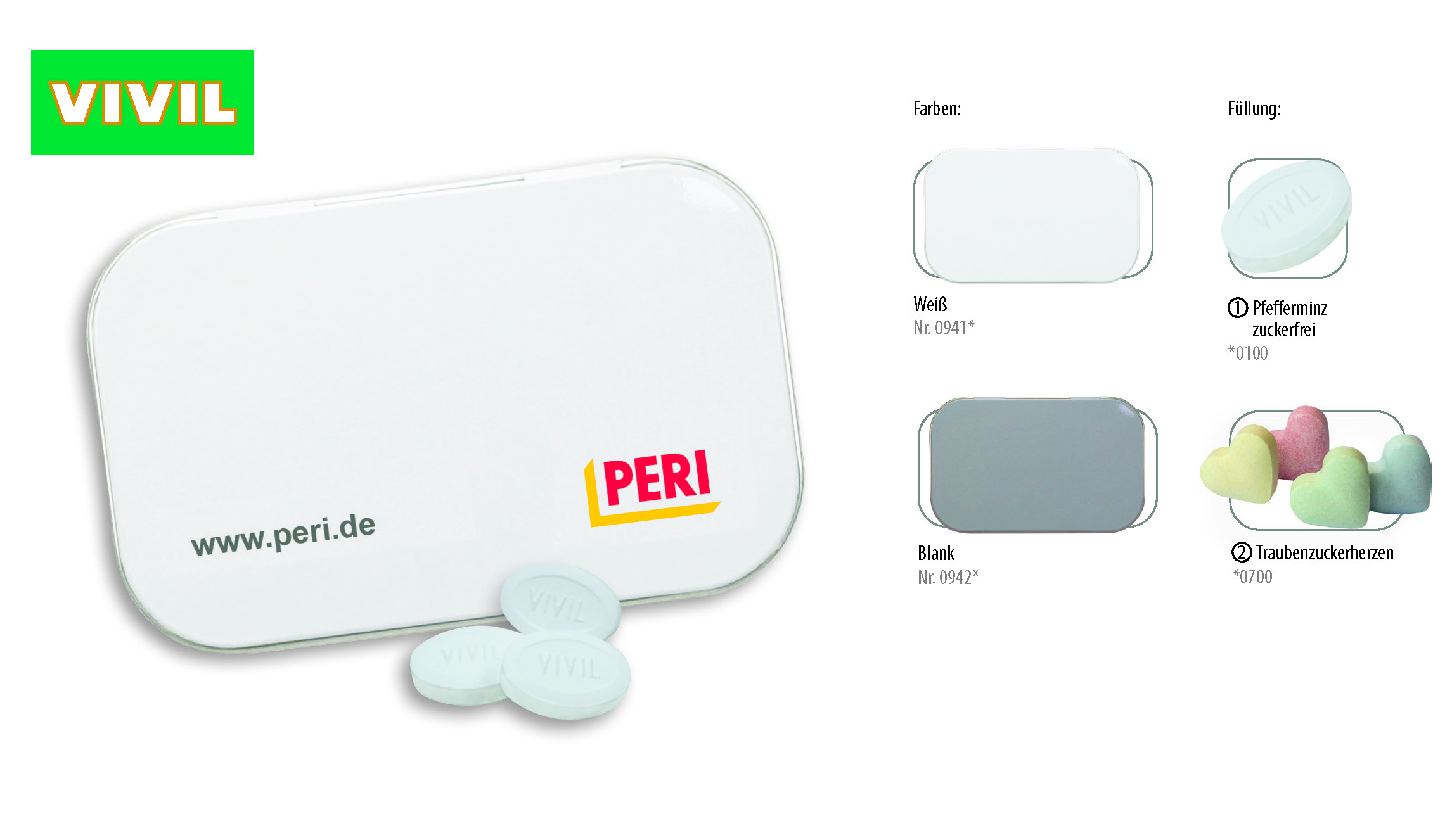 Klapp-Dose-96, Inhalt: Traubenzuckerherzen bunt (Dose) - ca. 70 g - blank