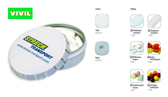 Klick-Dose-75, Inhalt: Bunte Fruchtdragees gemischt (Dose) - ca. 45 g - weiß