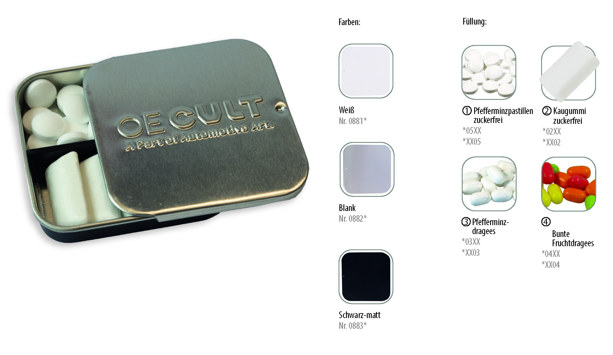 Twin Tin geprägt, Inhalt: Kaugummi Dragees zuckerfrei (Dose)-blank