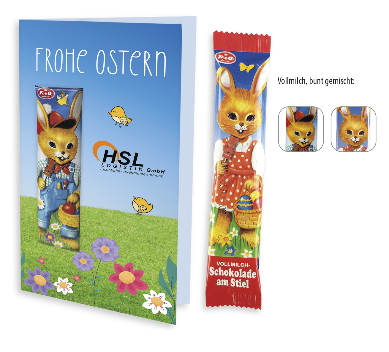 Osterkarte mit Schoko-Lolly, Inhalt: Schoko-Lolly