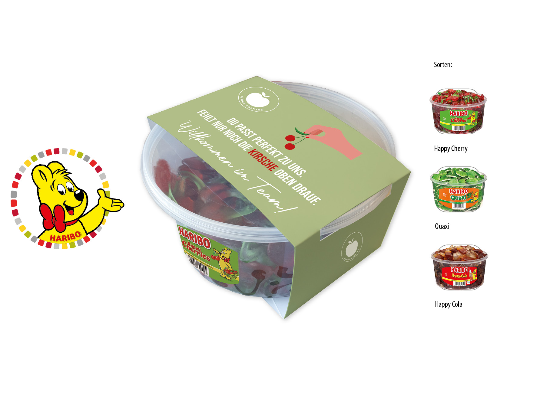 HARIBO Runddosen mit Kartonbanderole, Inhalt: HARIBO Happy Cherry