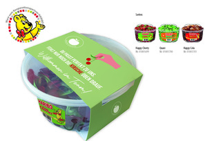 HARIBO Runddosen mit Kartonbanderole, Inhalt: HARIBO Quaxi ca. 1200 g