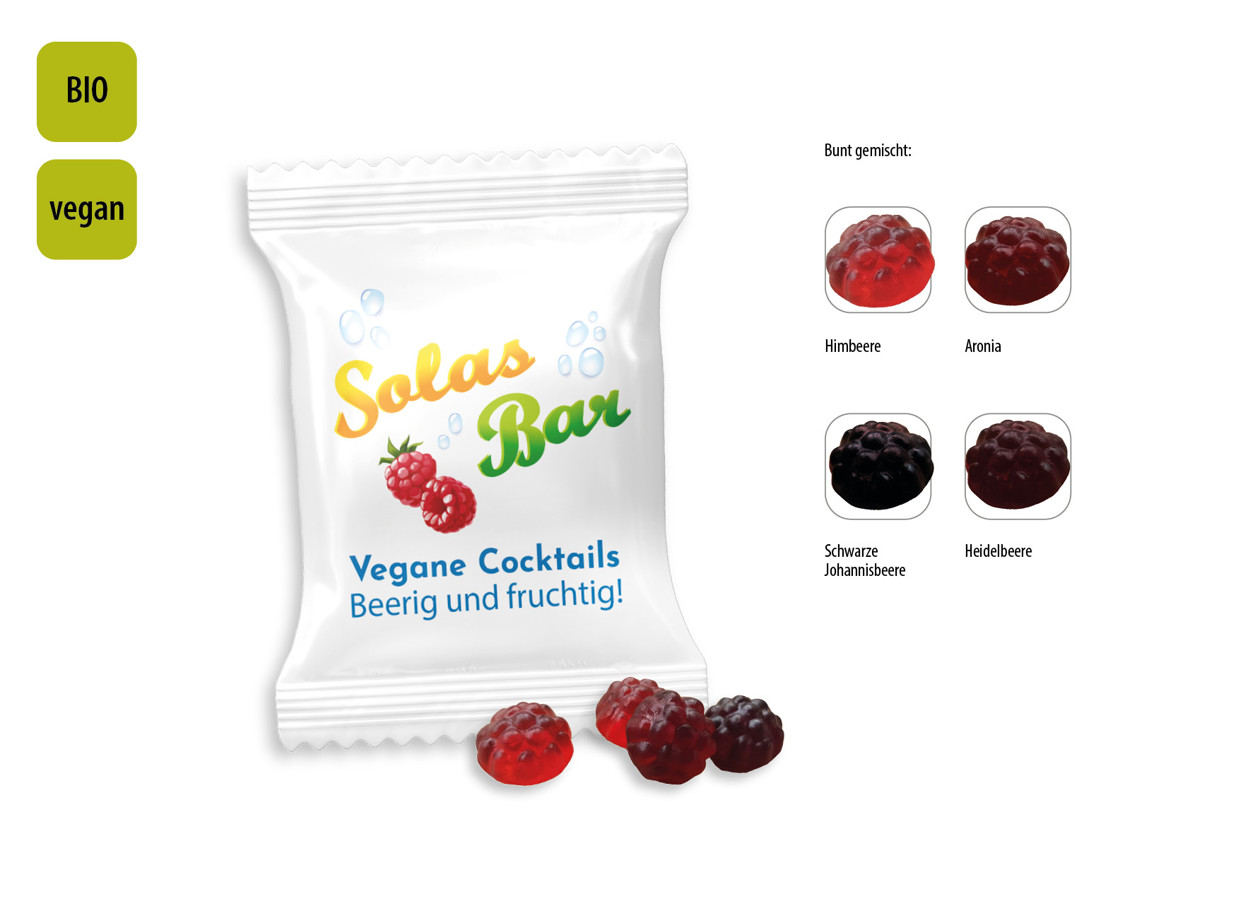 BIO Beerenfrüchtchen vegan Werbetüte, Inhalt: BIO Beerenfrüchtchen vegan