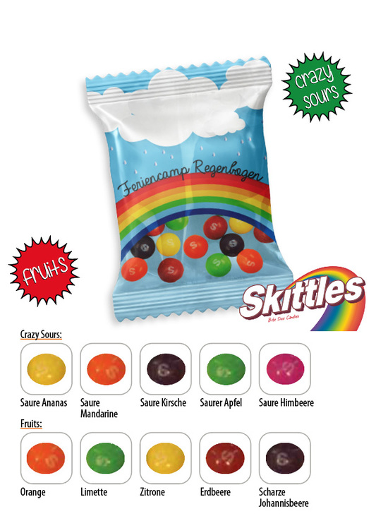 Skittles Werbetüte, Inhalt: Skittles Crazy Sours, vegan ca. 10 g
