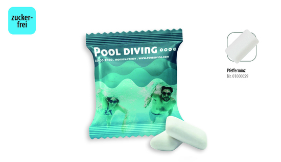 Kaugummi Dragees zuckerfrei Werbetüte, Inhalt: Kaugummi Dragees zuckerfrei ca. 2,5 g
