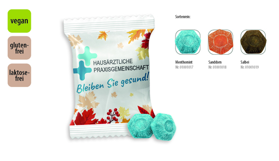 Hustenbonbon Duopack Werbetüte, Inhalt: Hustenbonbon Sanddorn