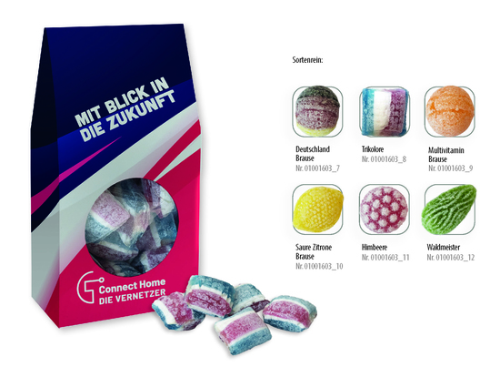 Beutelschachtel mit Bonbons, Inhalt: Bonbons Trikolore ca. 60 g