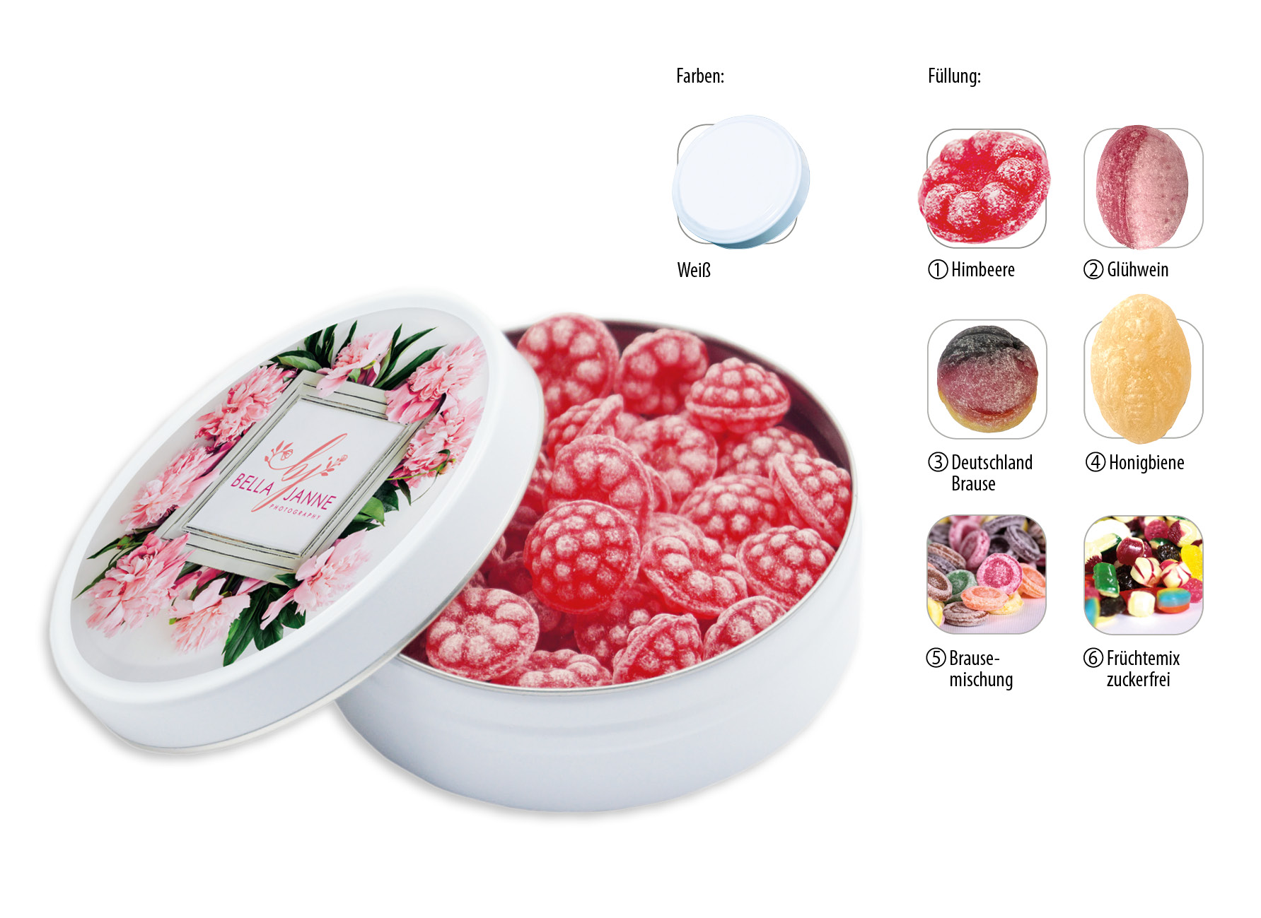 Runddose 99, Inhalt: Bonbons Früchtemix zuckerfrei