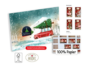 Tisch Adventskalender HEIDEL aus 100 % Papier individuell bedruckt, Inhalt: Heidel Schokoladentäfelchen ca. 72 g