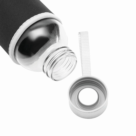 Glas-Flasche TAKE WELL, schwarz, transparent