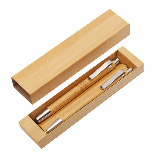 Schreibset DOUBLE BAMBOO, braun, silber