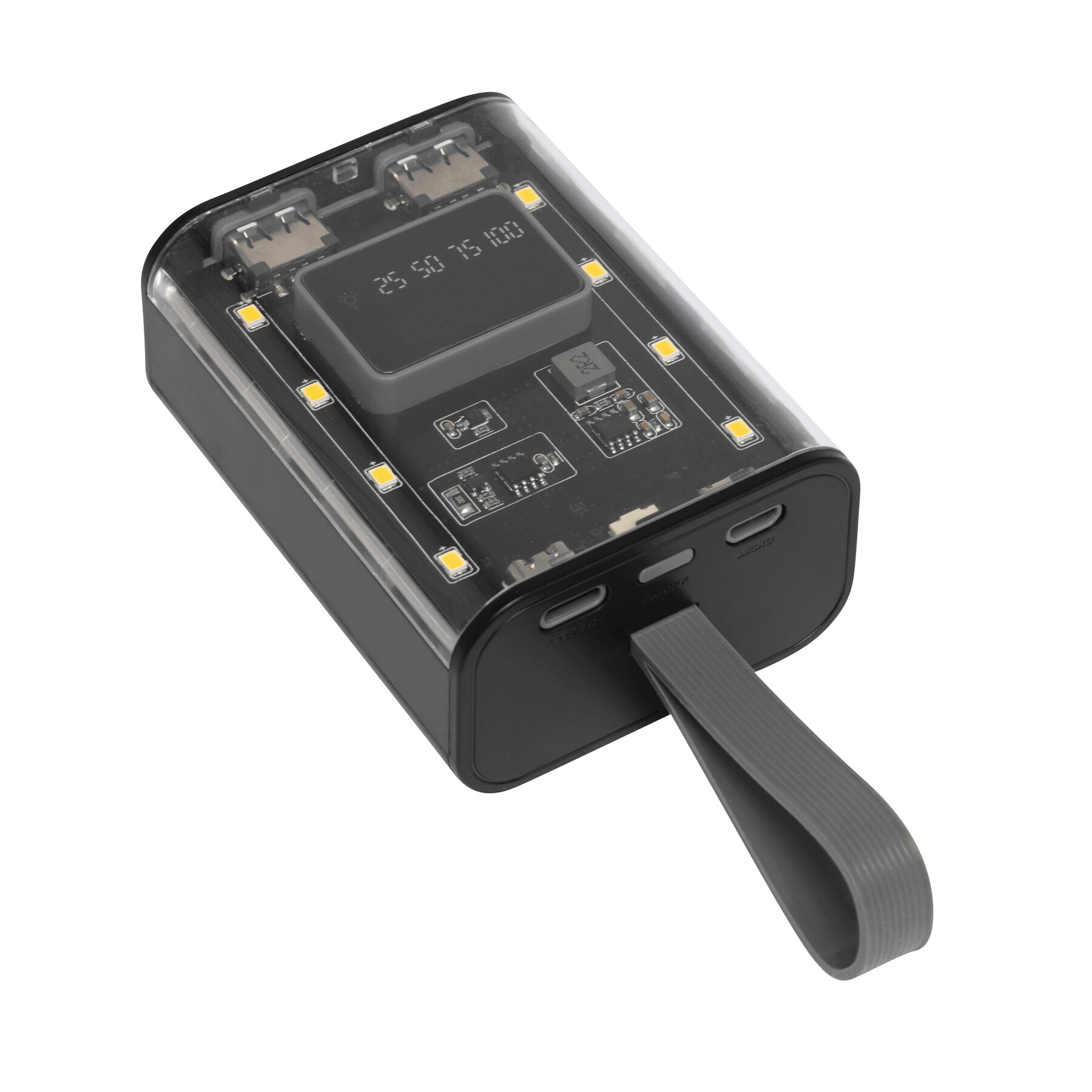 Powerbank / Taschenlampe OPEN SOURCE, schwarz, transparent