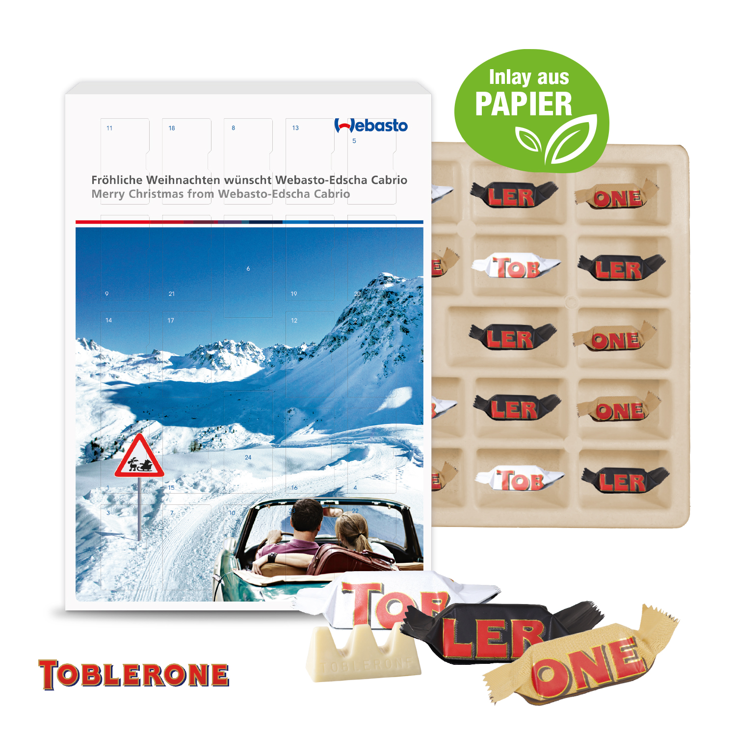 Adventskalender mit TOBLERONE gemischt, Inlay aus Papier