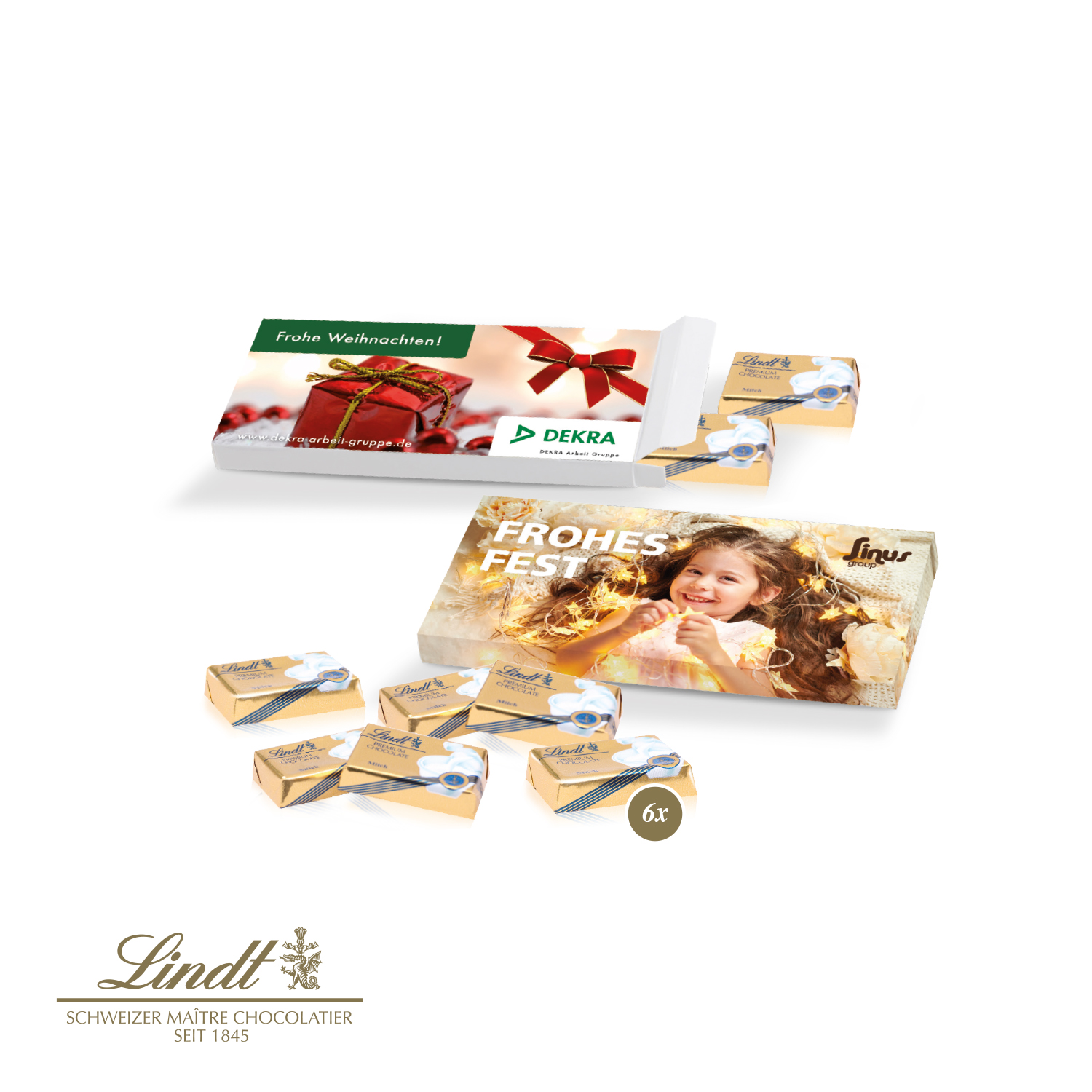 Präsentbox mit Lindt Schokotäfelchen