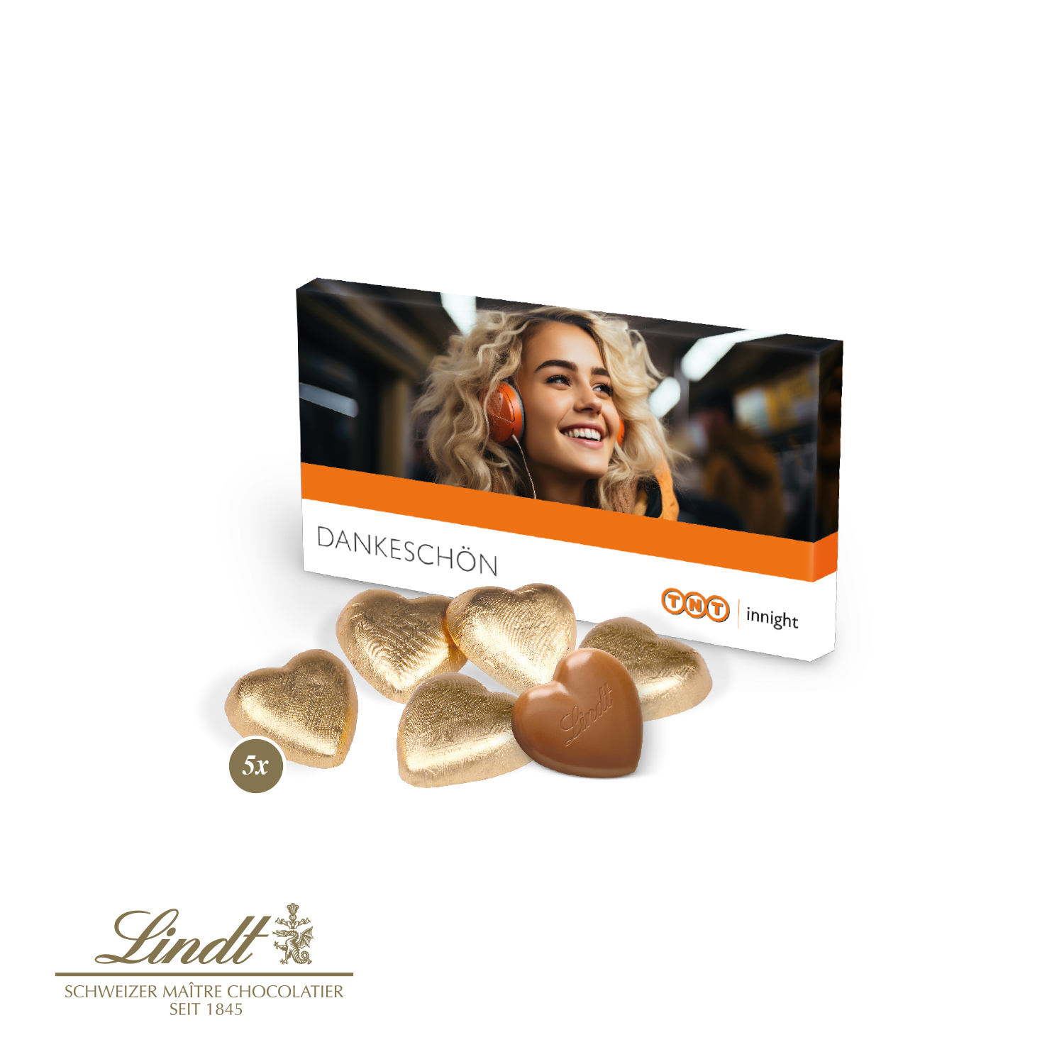 Präsentbox mit Lindt Schokoherzen