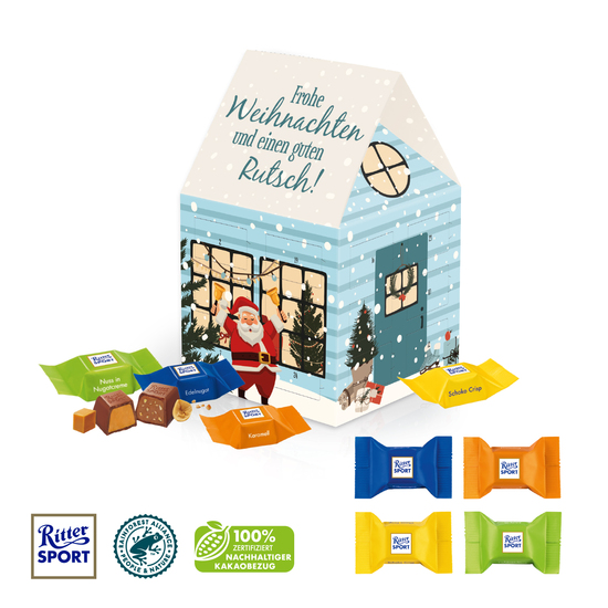 Adventskalender Haus mit Ritter SPORT Schokowürfel