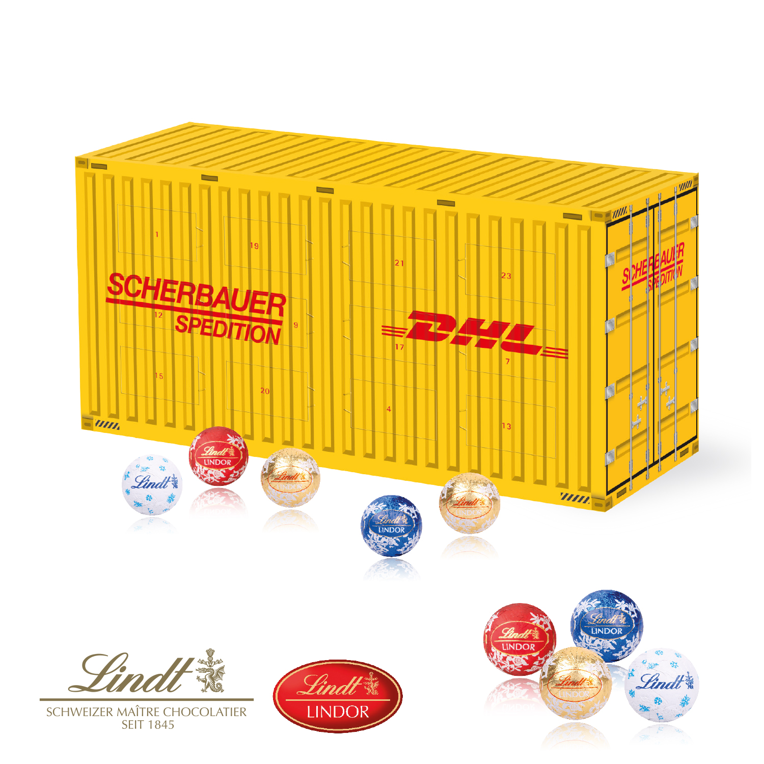 3D Adventskalender "Container" mit Lindt Schokolade