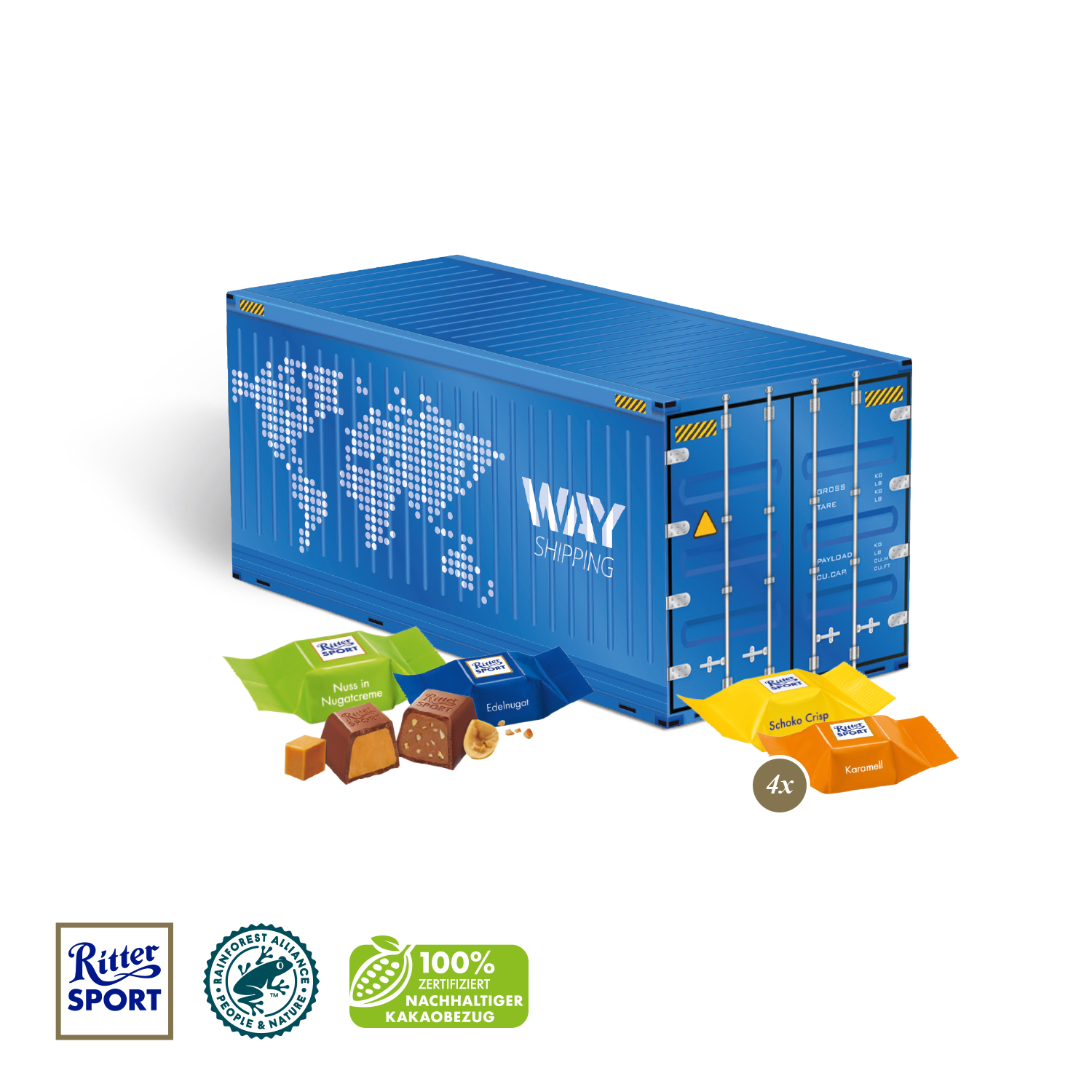 3D Präsent "Container" mit Ritter SPORT Schokowürfel