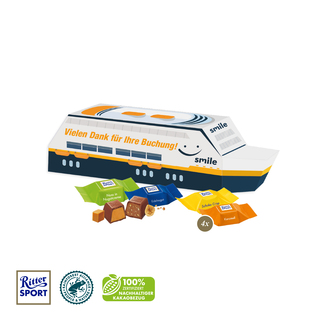 3D Präsent "Schiff" mit Ritter SPORT Schokowürfel