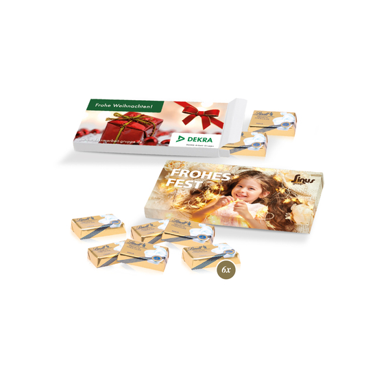 Präsentbox mit Lindt Schokotäfelchen