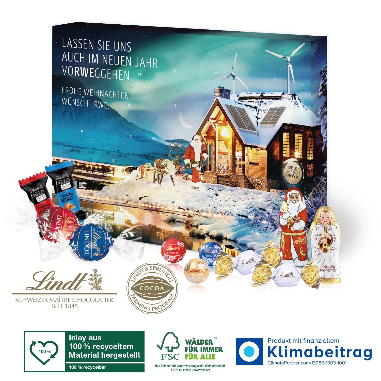 Adventskalender Lindt „Premium-Selection“, Inlay aus 100% recyceltem Material
